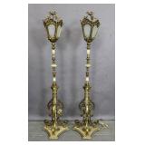 Pair of bronze & painted metal torcheres