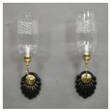 Pair of brass sconces on painted mounts