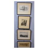 4 European scene etchings
