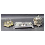 Silver plated desk set;