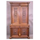 Jacobean style Continental carved oak bookcase