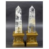 Pair of bronze & rock crystal obelisks