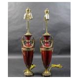 Pair of burgundy porcelain & bronze mounted lamps