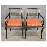 Pair of Empire style painted caned seat armchairs
