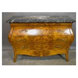 Italian style walnut marble top bombe commode
