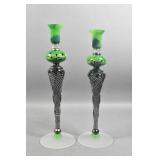 Companion pair of Nemtoi Art Glass candlesticks