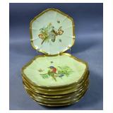 Set of 8 Limoges bird-decorated porcelain plates