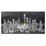 Group of 14 glass & cut glass decanters