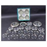 Group of 28 sterling silver & glass coasters