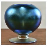 Blue Iridescent Footed Small Rose Bowl