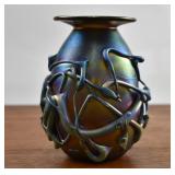 American Iridescent Blue Glass Vase
