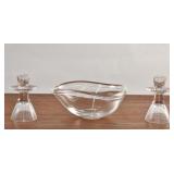Steuben Glass Bowl with Modern Candlesticks