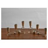 Pair Mexican Sterling Three Light Candelabra