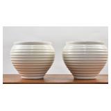 Pair of Hull Pottery Ribbed Planters