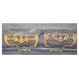 Pair of Rococo style marble top consoles