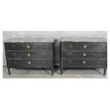 Pair of Louis XVI style black painted commodes