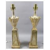 Pair of Hollywood Regency style silver-leaf lamps