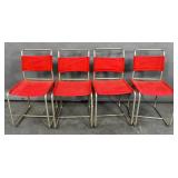 4 Breuer style chrome & red fabric chairs