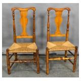 2 American maple rush seat side chairs