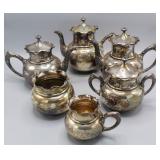 Silver plated 6-piece coffee and tea set