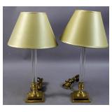 Pair of acrylic and brass candlestick lamps