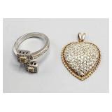 18kt  gold pave diamond heart pendant;