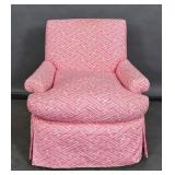 Pink and white upholstered club chair