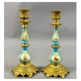 Pair of Sevres style porcelain candlesticks