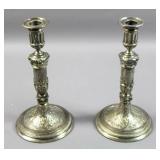 Pair of Empire style silver plated candlesticks