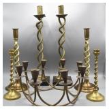 Group of brass candlesticks