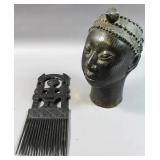 African bronze bust of a woman;