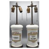 Pair of apothecary jars, mounted as lamps