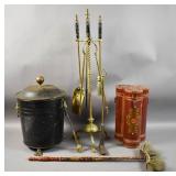 Group of brass fireplace tools