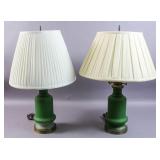 Pair of green glass lamps