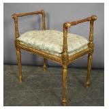 Louis XVI style gilt wood and upholstered bench