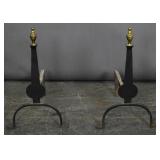 Pair of wrought iron& brass andirons