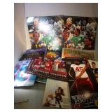 lot of football newspapers, books, magazines, etc.