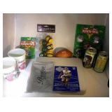 lot of football collectibles - Mt. Dew cans of