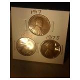 lot of 3 Lincoln pennies - 1917 PDS