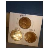 lot of 3 Lincoln pennies - 1919 PDS