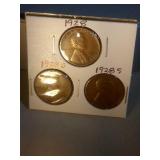 lot of 3 Lincoln pennies - 1928 PDS