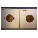 lot of 2 Lincoln pennies - 1932 and 1932 D