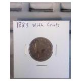1883 With Cents Liberty Nickel