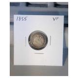 1855 Seated Liberty half dime VF