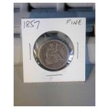 1857 Seated Liberty quarter F
