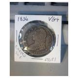 1836 Capped Bust half dollar VG+