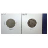 1890 & 1891 Liberty Nickel coins