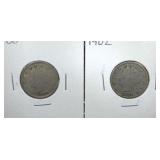 1900 & 1902 Liberty Nickel coins