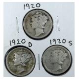 1920 PDS Mercury Dime coins