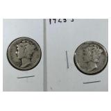 1923 & 1923 S Mercury Dime coins
